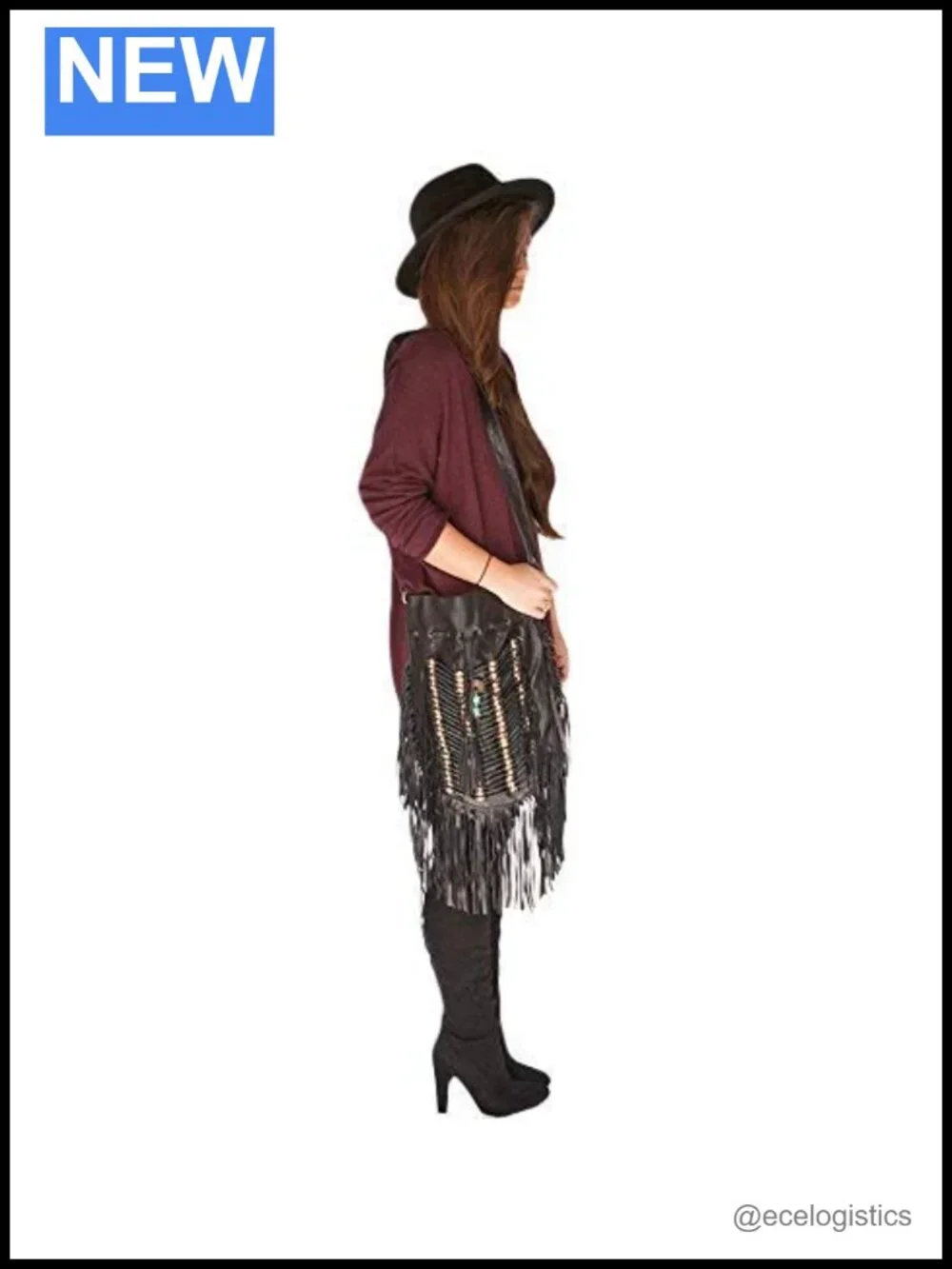 Real Leather Boho Fringe Hobo Purse Shoulder Bag